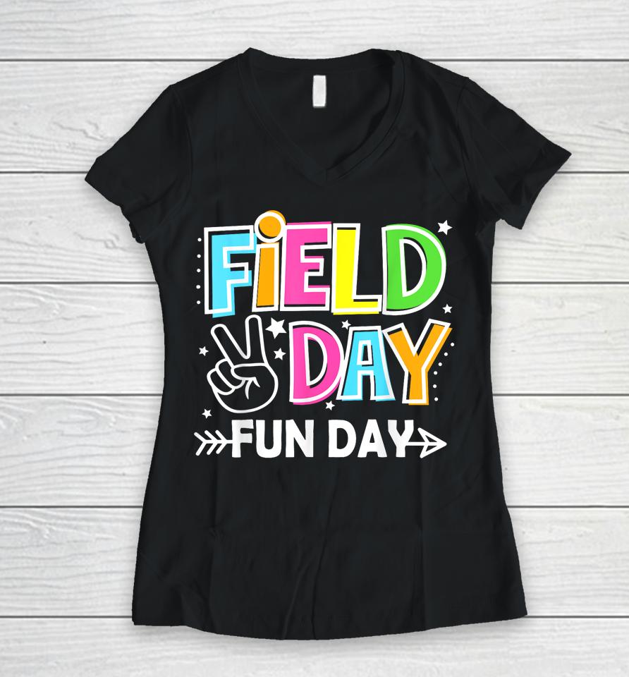 School Field Day Tie Dye Field Day 2023 Teachers Kids Women V-Neck T-Shirt