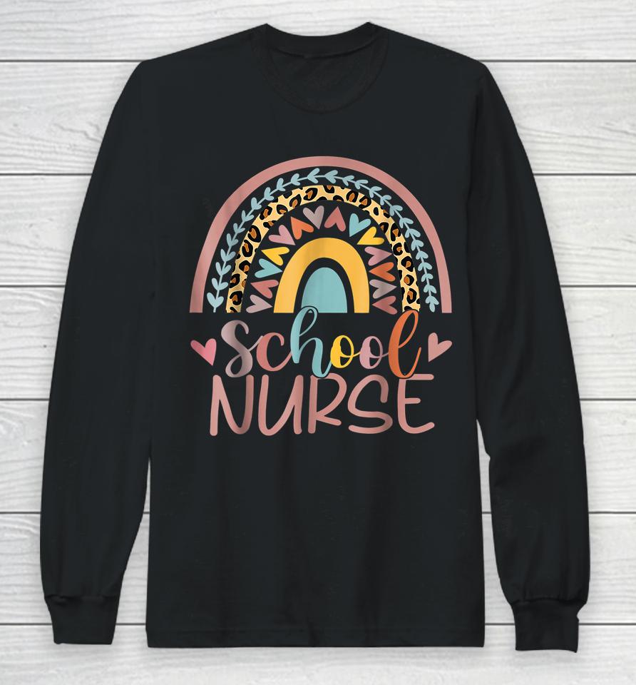 School Nurse Boho Rainbow Leopard Nurse Week Long Sleeve T-Shirt