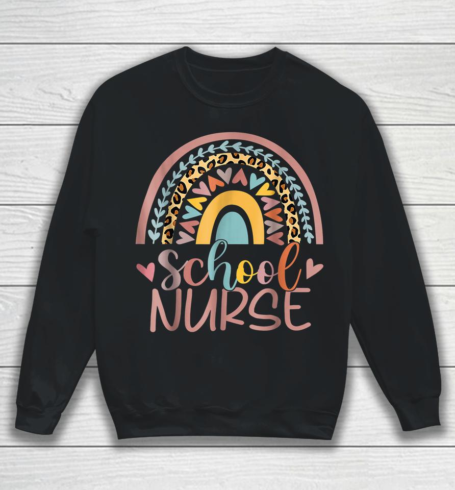 School Nurse Boho Rainbow Leopard Nurse Week Sweatshirt