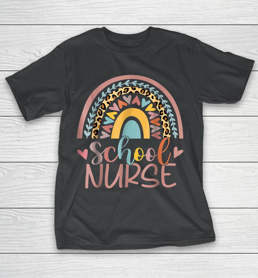 School Nurse Boho Rainbow Leopard Nurse Week T-Shirt