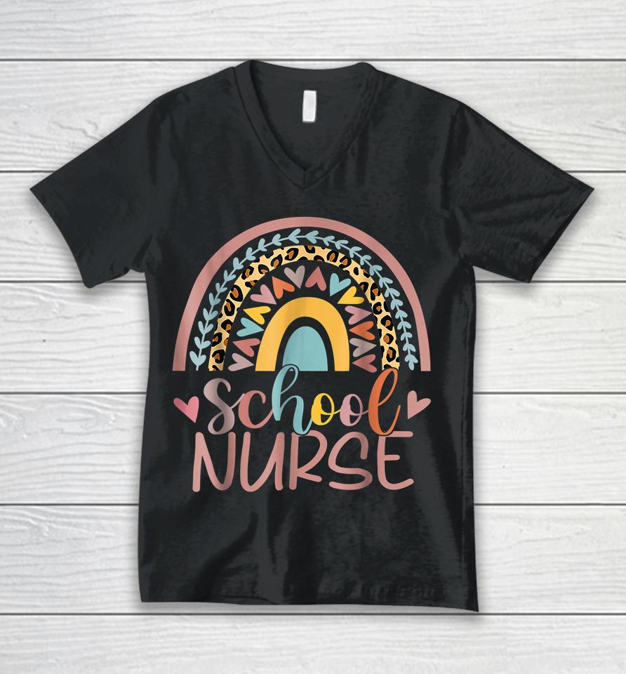 School Nurse Boho Rainbow Leopard Nurse Week Unisex V-Neck T-Shirt