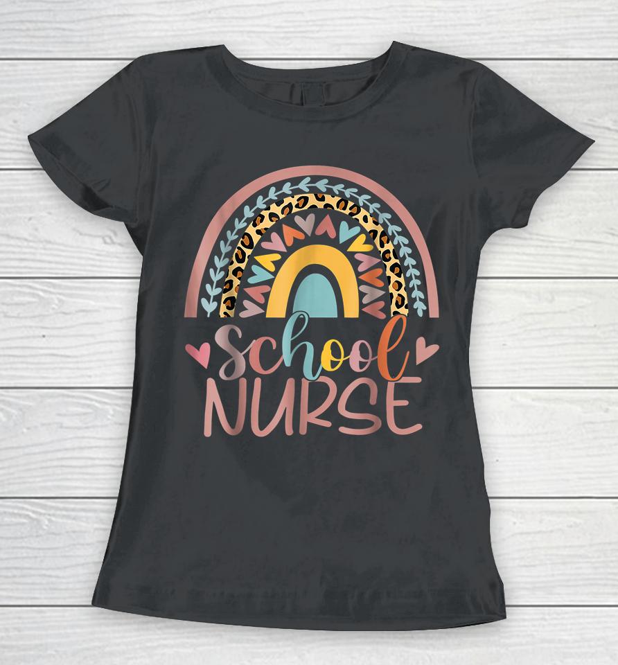 School Nurse Boho Rainbow Leopard Nurse Week Women T-Shirt