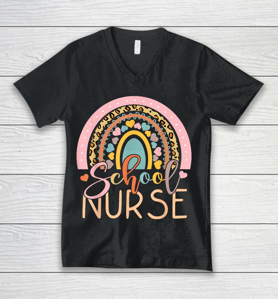 School Nurse Rainbow Leopard Nurse Back To School Unisex V-Neck T-Shirt