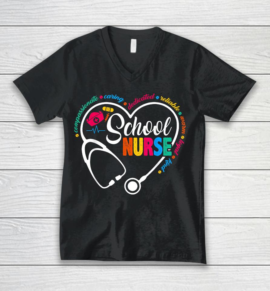 School Nurse Shirt Vintage Love Heart Nurse Life Unisex V-Neck T-Shirt