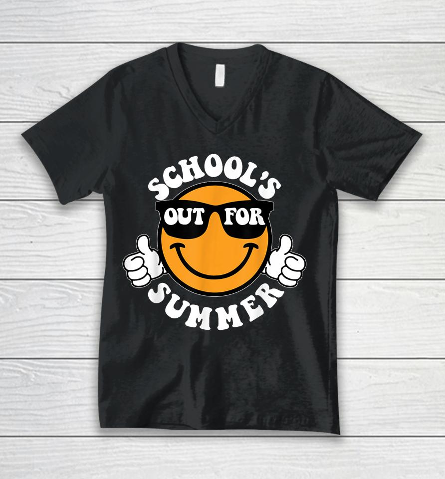 Schools Out For Summer Last Day Of School Smile Teacher Life Unisex V-Neck T-Shirt
