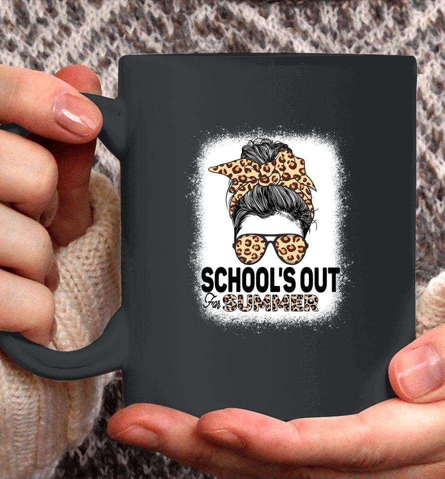 Schools Out For Summer Teacher Leopard Messy Bun Bleached Coffee Mug
