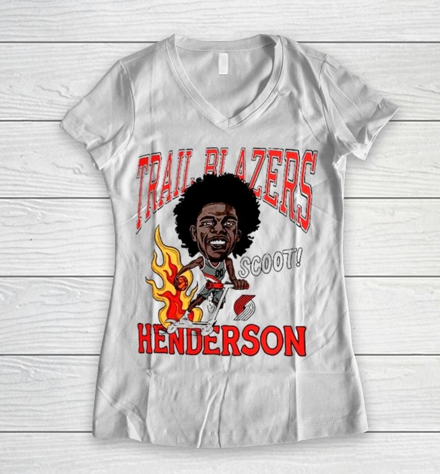Scoot Henderson Portland Trail Blazers Caricature Women V-Neck T-Shirt