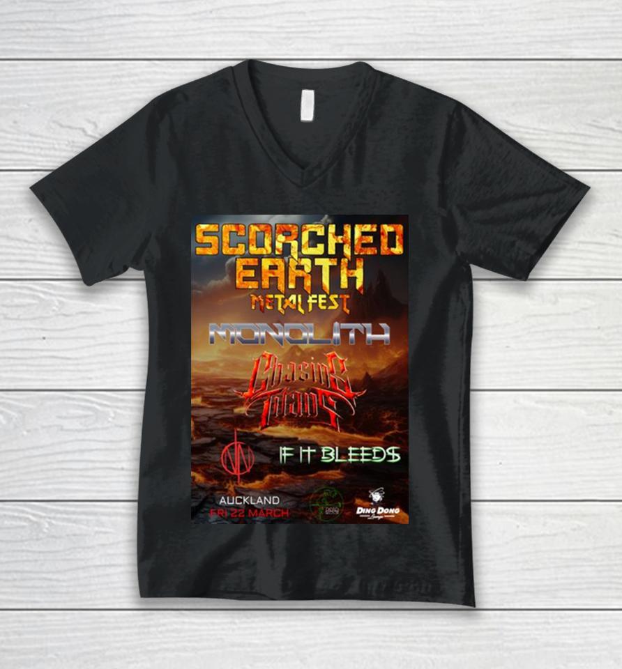 Scorched Earth Metal Fest Monolith Tour Fri 2 March 2024 Unisex V-Neck T-Shirt
