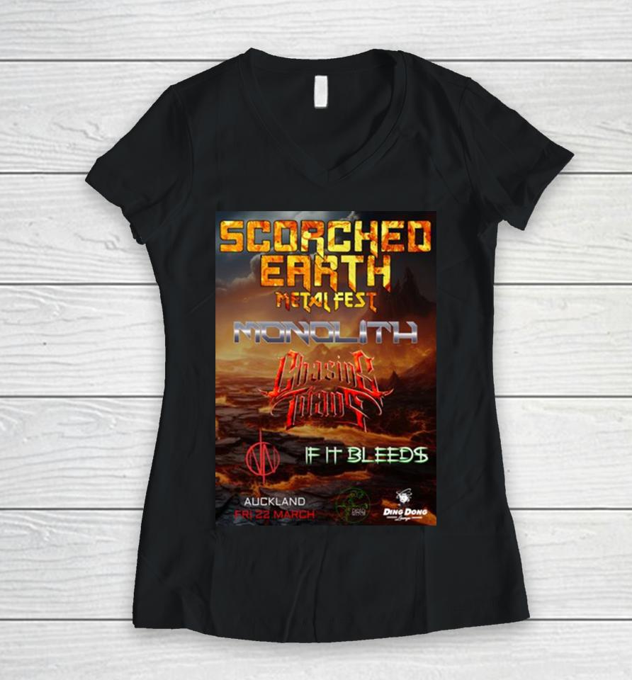Scorched Earth Metal Fest Monolith Tour Fri 2 March 2024 Women V-Neck T-Shirt