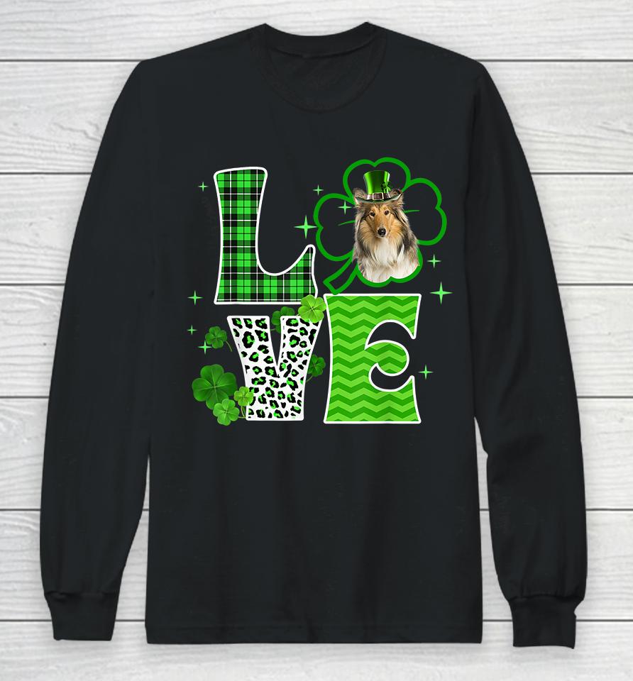 Scotch Collie Shamrock Lucky Clover Irish St Patricks Day Long Sleeve T-Shirt