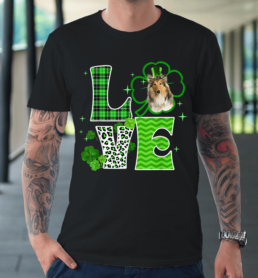 Scotch Collie Shamrock Lucky Clover Irish St Patricks Day Premium T-Shirt