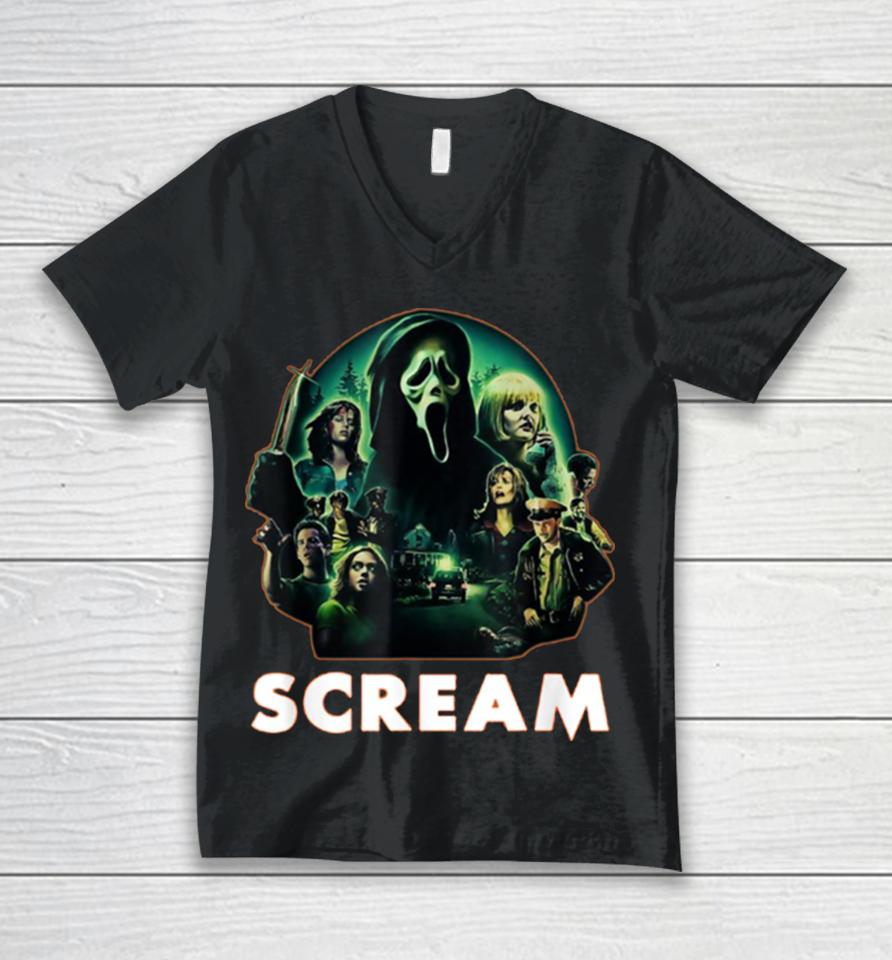 Scream Ghostface Creepy 80S Horror Movie Halloween Unisex V-Neck T-Shirt