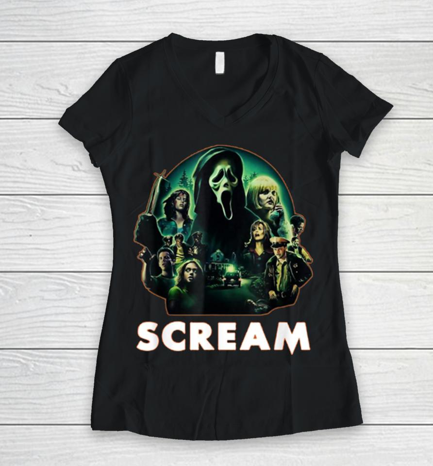 Scream Ghostface Creepy 80S Horror Movie Halloween Women V-Neck T-Shirt