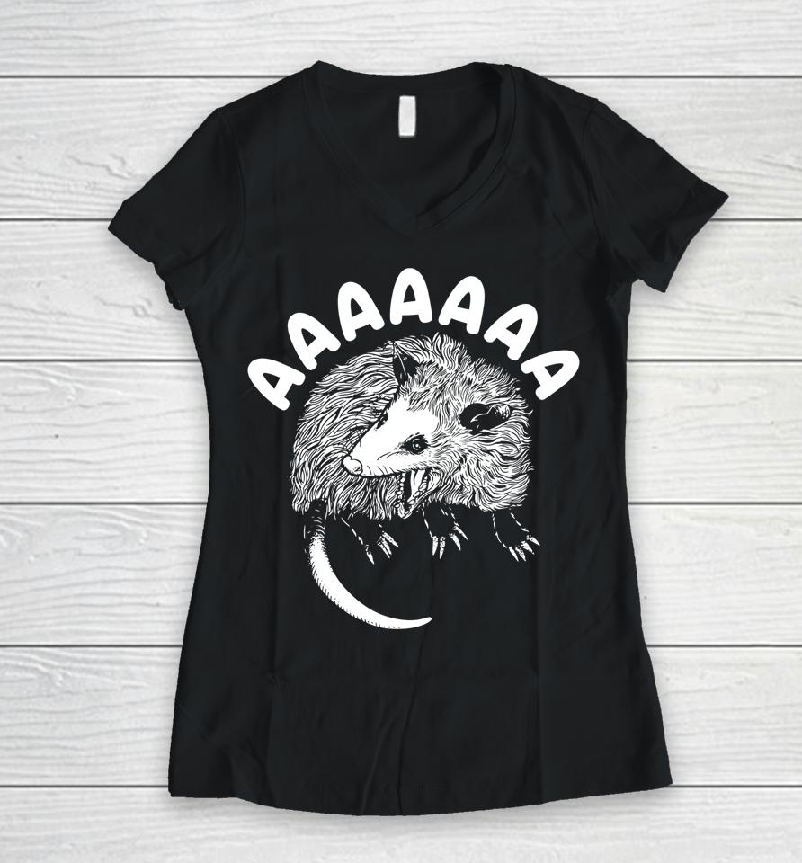 Screaming Possum Aaaa Cute Funny Opossum Dank Meme Women V-Neck T-Shirt