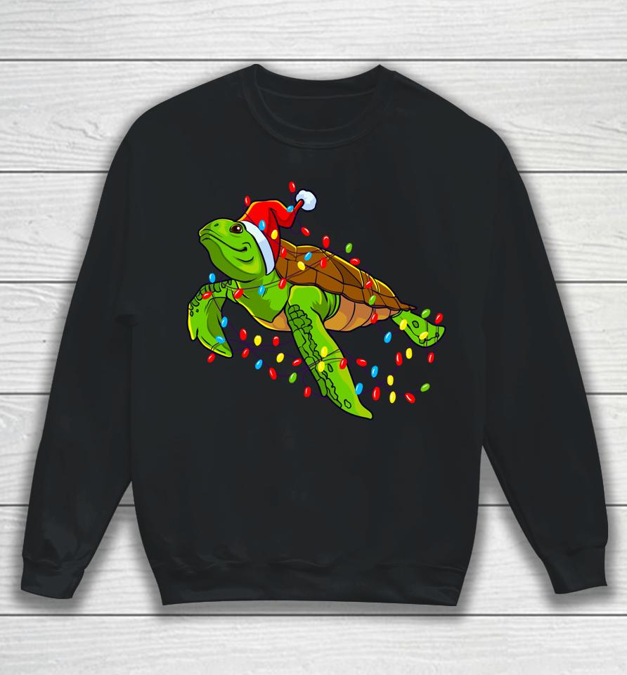 Sea Turtle Christmas Lights Funny Santa Hat Merry Christmas Sweatshirt