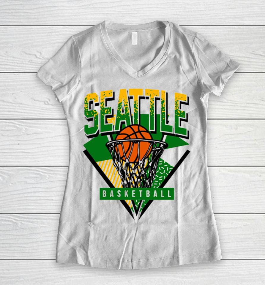Seattle Basketball 90S Throwback Supersonics Women V-Neck T-Shirt