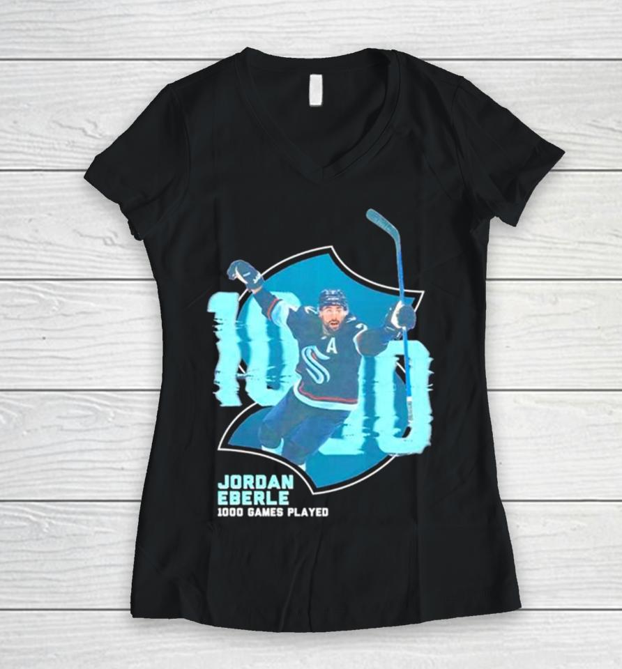 Seattle Kraken Jordan Eberle Nhl 1000Th Game Women V-Neck T-Shirt