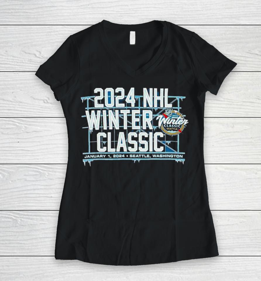 Seattle Kraken Marketplace Winter Classic 2024 Nhl Women V-Neck T-Shirt