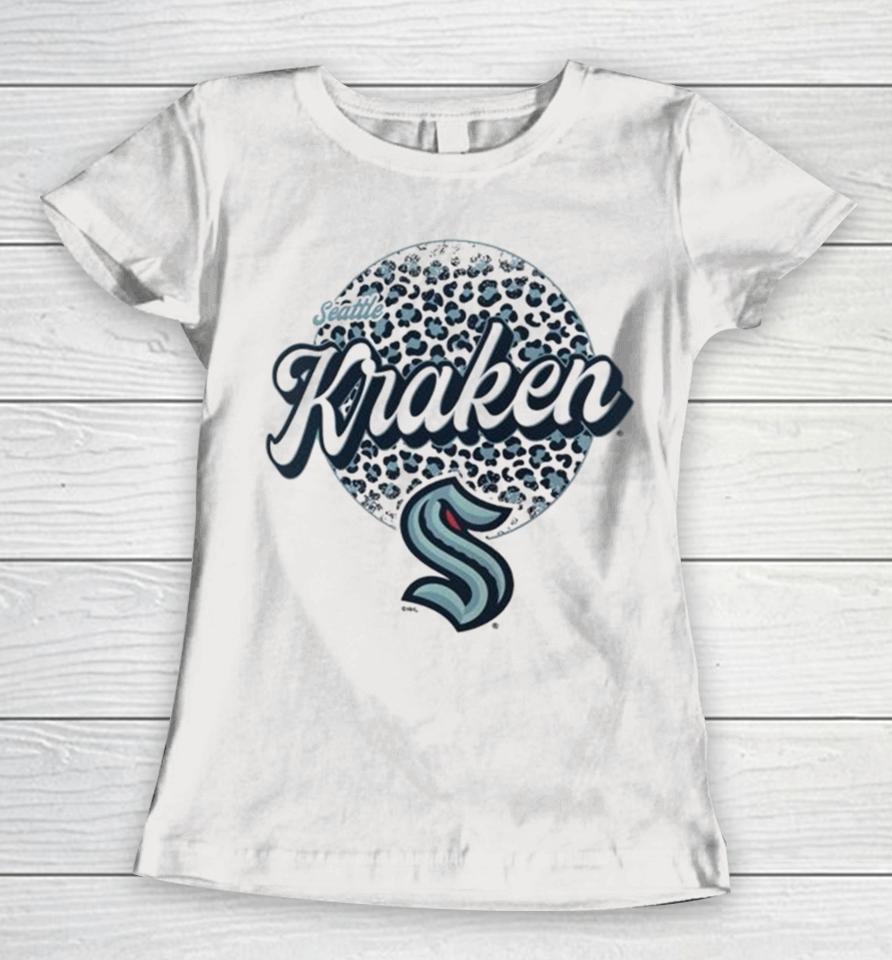 Seattle Kraken Nhl Personalized Leopard Print Logo Women T-Shirt