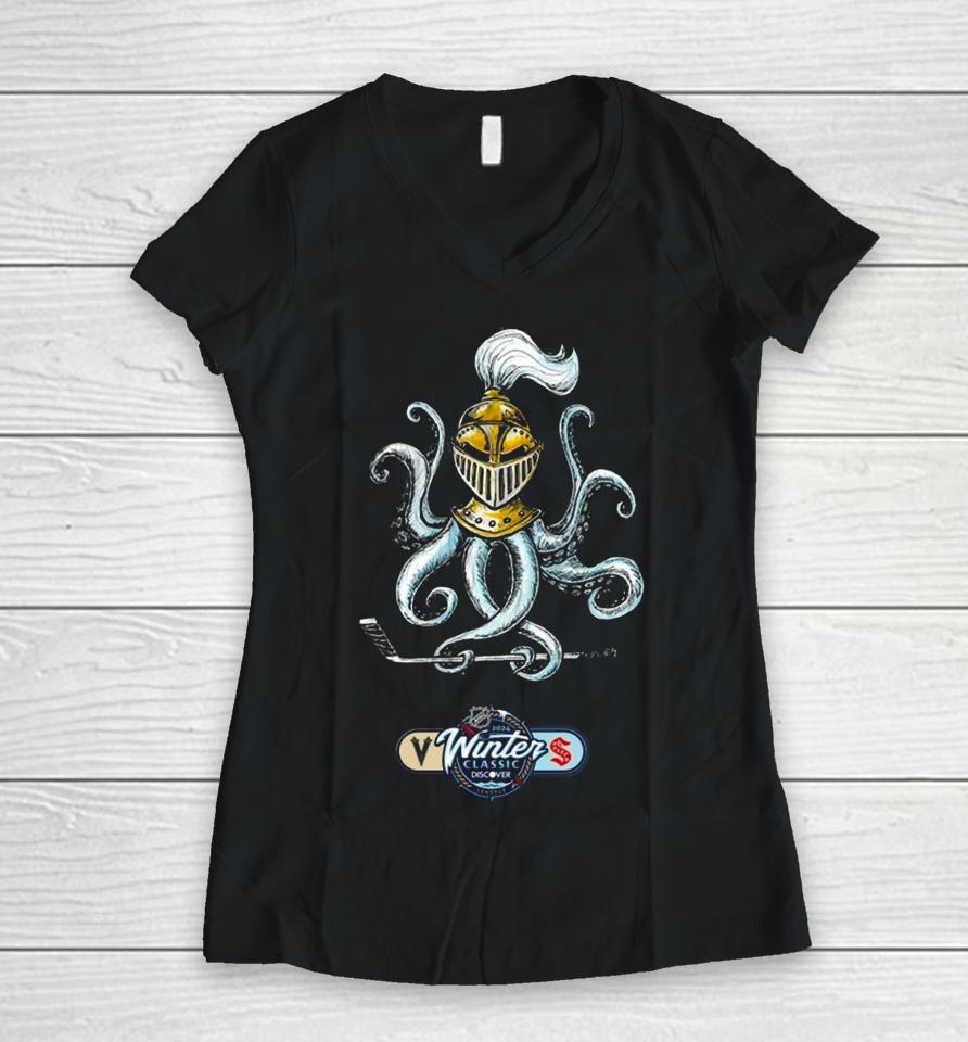 Seattle Kraken Vs. Vegas Golden Knights 2024 Nhl Winter Logo Women V-Neck T-Shirt