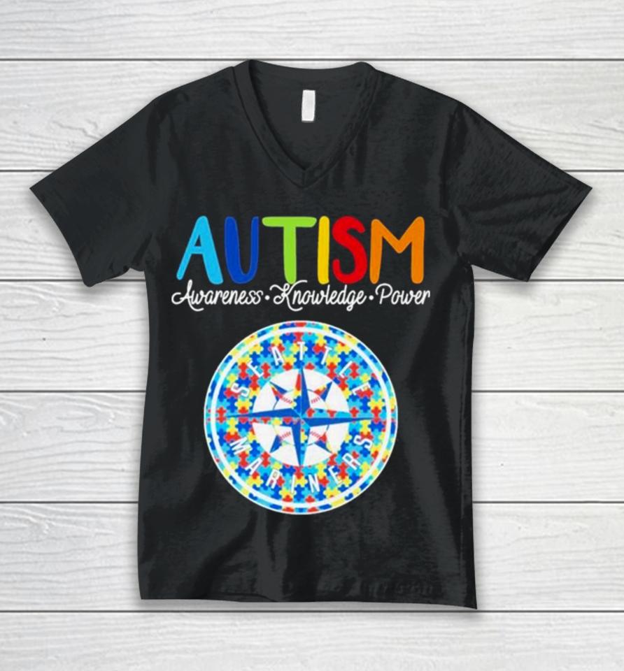 Seattle Mariners Autism Awareness Knowledge Power Unisex V-Neck T-Shirt