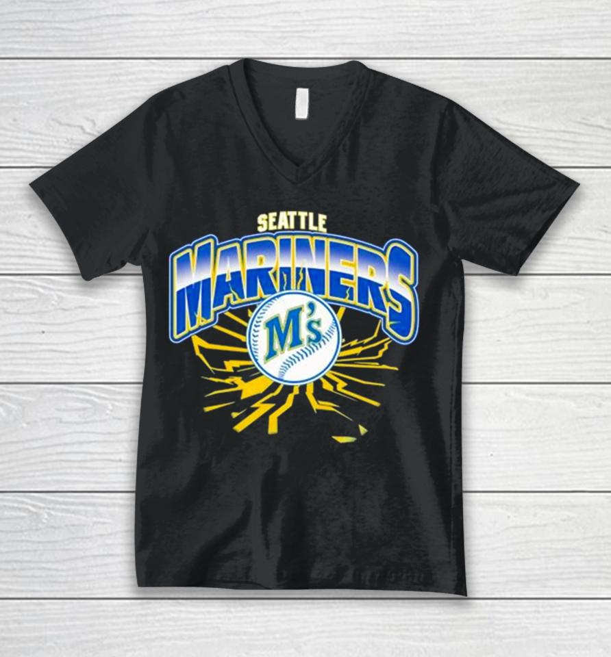 Seattle Mariners Earthquake Baseball Lightning Unisex V-Neck T-Shirt
