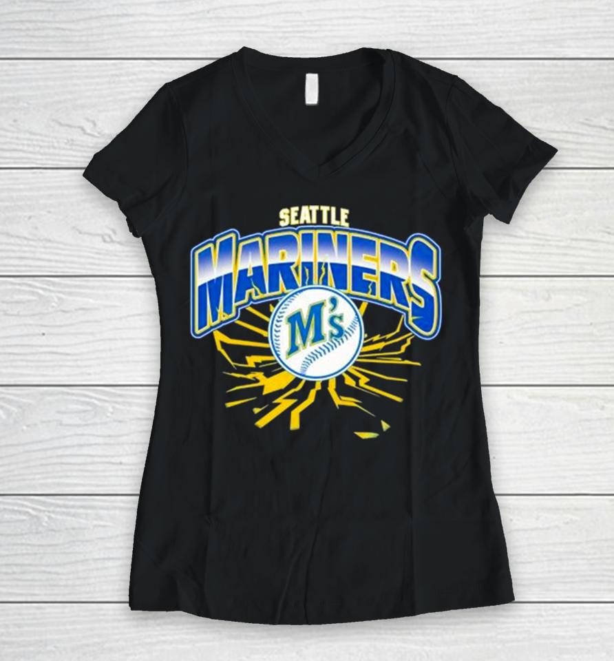 Seattle Mariners Earthquake Baseball Lightning Women V-Neck T-Shirt