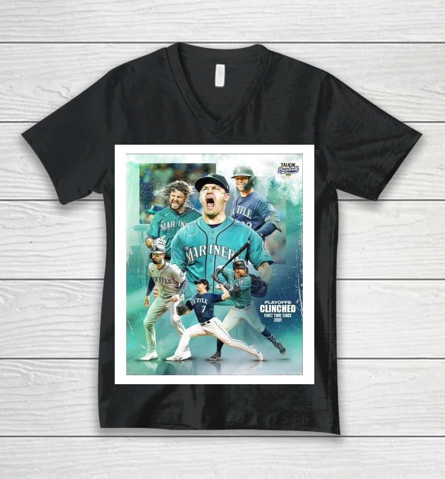 Seattle Mariners Playoff Clinched First Time Since 2001 Unisex V-Neck T-Shirt