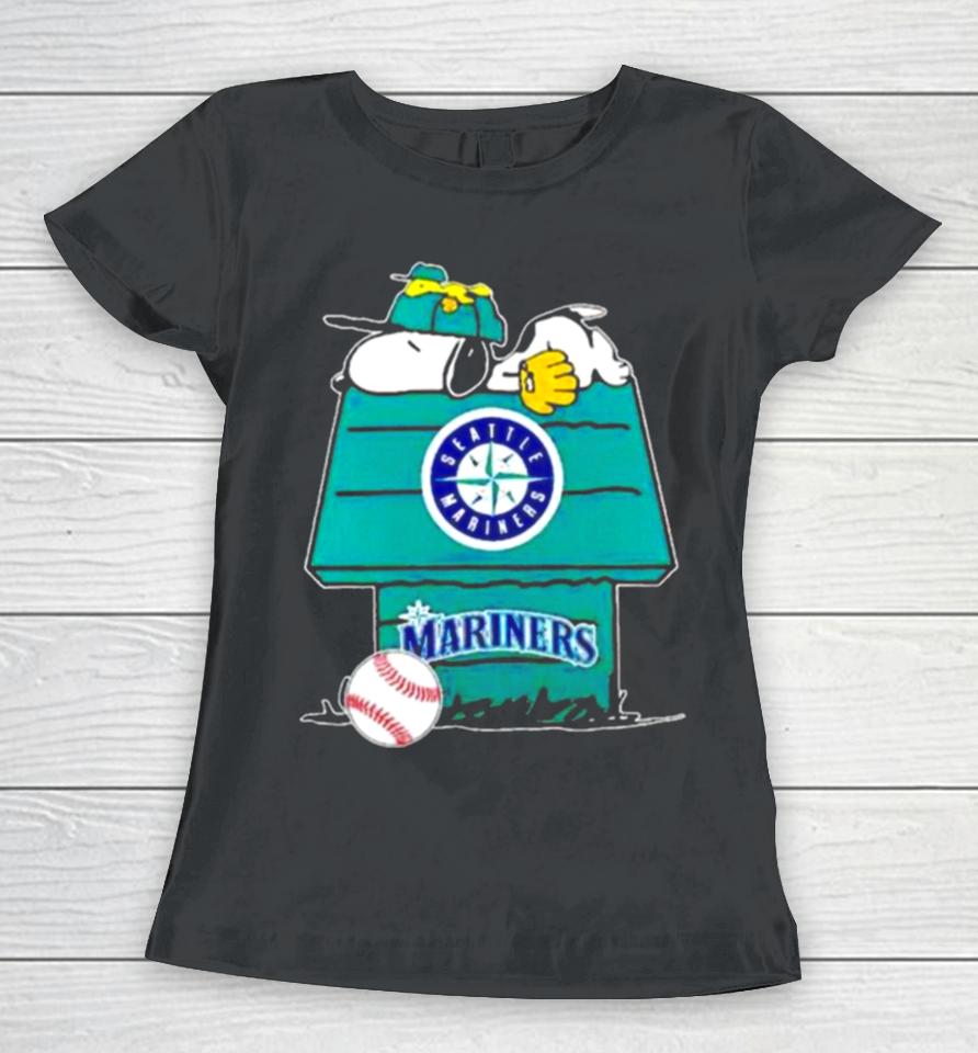 Seattle Mariners Snoopy And Woodstock The Peanuts Baseball Women T-Shirt