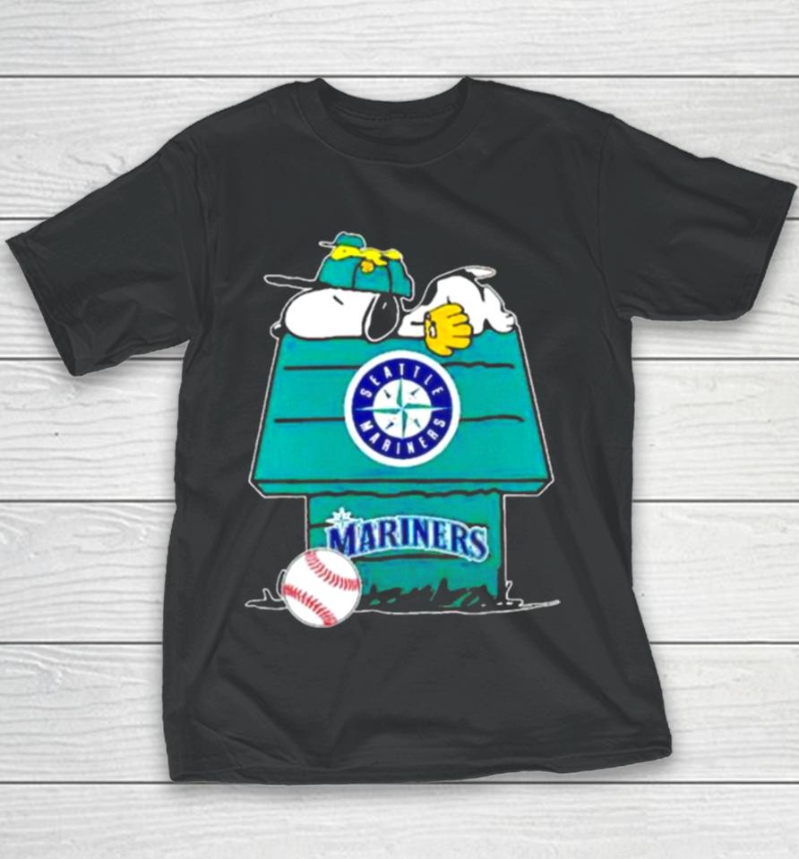 Seattle Mariners Snoopy And Woodstock The Peanuts Baseball Youth T-Shirt
