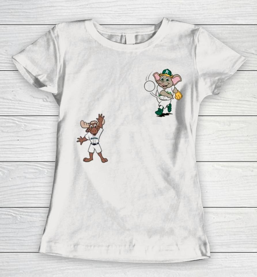 Seattle Mariners Vs Oakland Athletics Mlb 2024 Mascot Cartoon Baseball Women T-Shirt