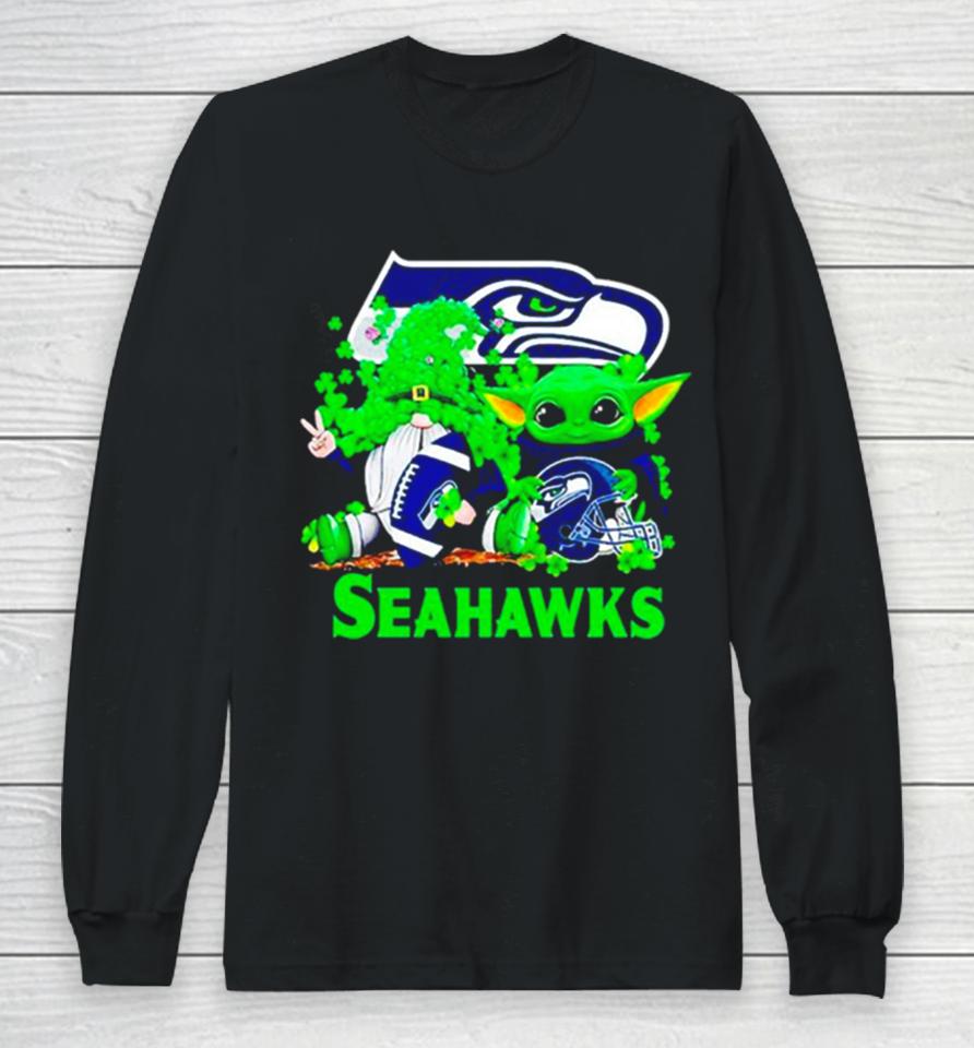 Seattle Seahawks Baby Yoda Happy St.patrick’s Day Shamrock Long Sleeve T-Shirt
