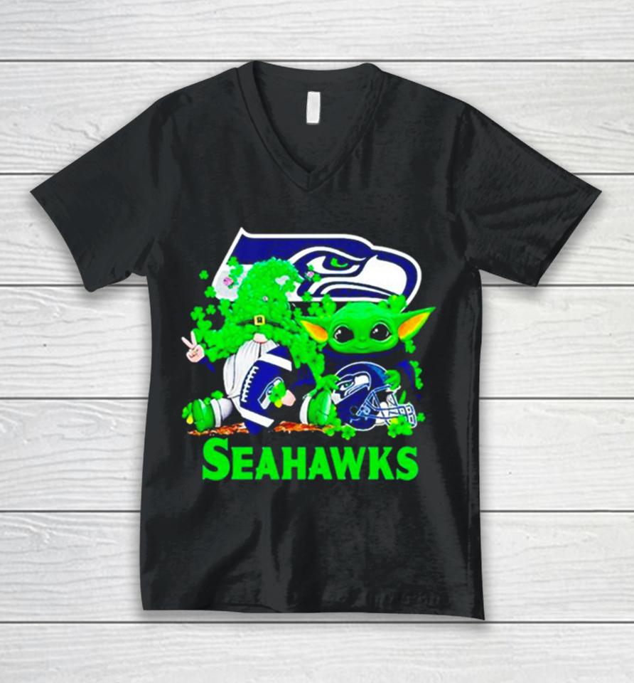 Seattle Seahawks Baby Yoda Happy St.patrick’s Day Shamrock Unisex V-Neck T-Shirt