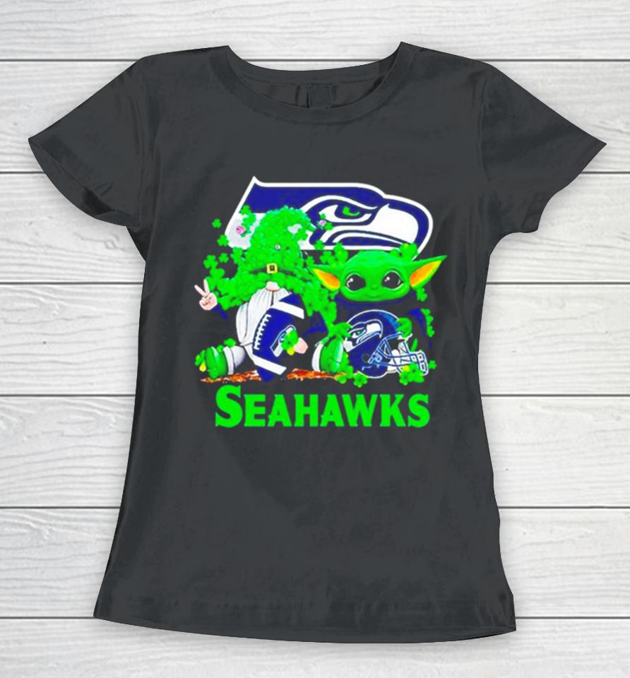 Seattle Seahawks Baby Yoda Happy St.patrick’s Day Shamrock Women T-Shirt
