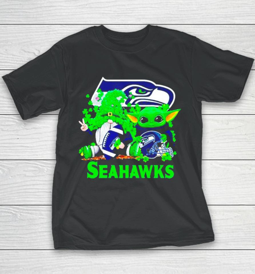Seattle Seahawks Baby Yoda Happy St.patrick’s Day Shamrock Youth T-Shirt
