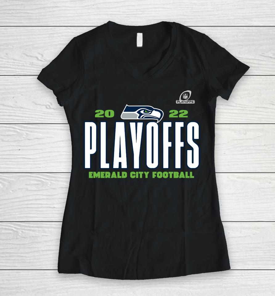 Seattle Seahawks Fanatics Branded 2022 Nfl Playoffs Our Time Women V-Neck T-Shirt