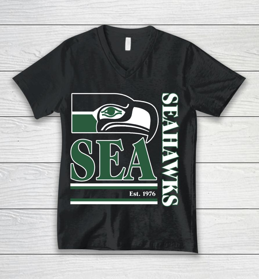 Seattle Seahawks Fanatics Branded Wordmark Logo Unisex V-Neck T-Shirt