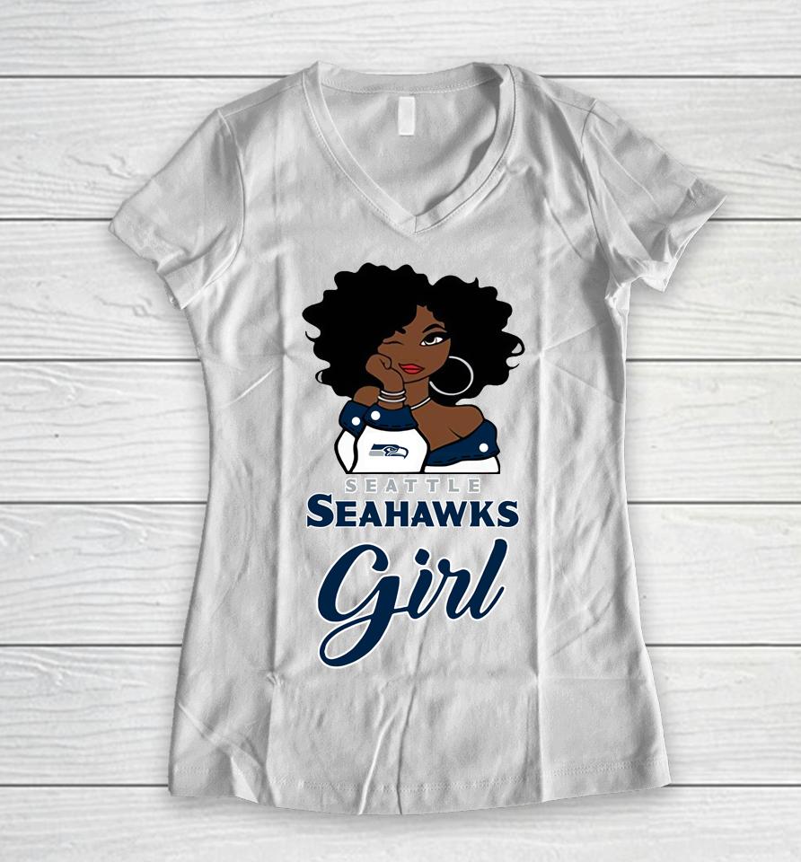Seattle Seahawks Girl Nfl Women V-Neck T-Shirt