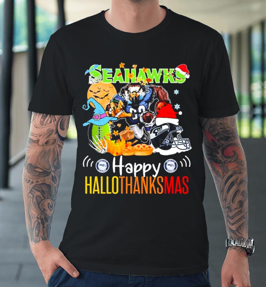 Seattle Seahawks Happy Hallothanksmas 2023 Premium T-Shirt