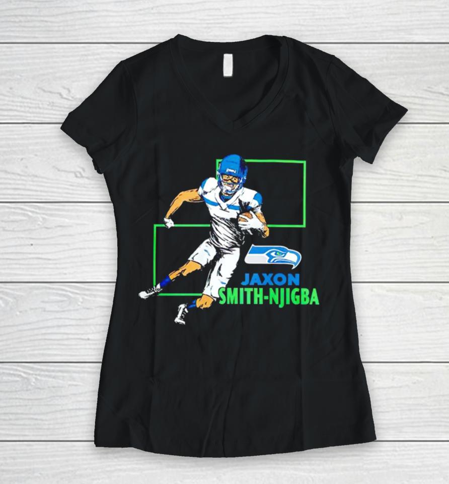 Seattle Seahawks Jaxon Smith Njigba Vintage Women V-Neck T-Shirt