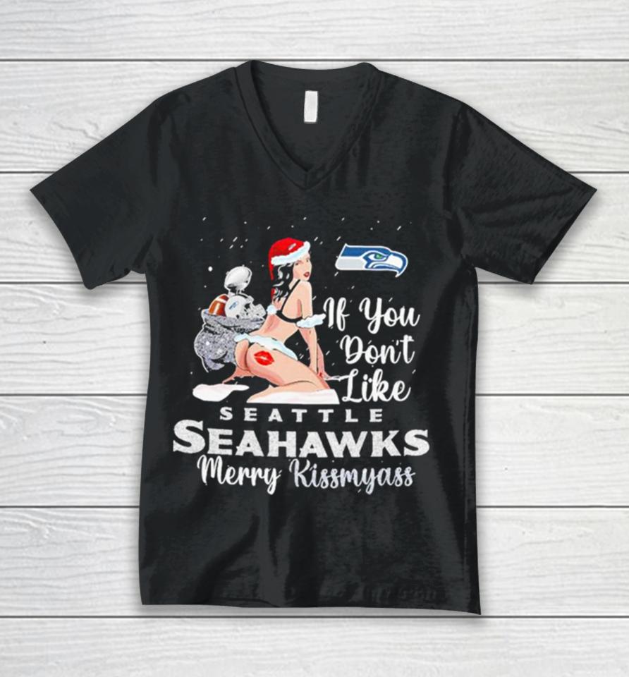 Seattle Seahawks Merry Kissmyass Christmas Ugly Sweatershirts Unisex V-Neck T-Shirt