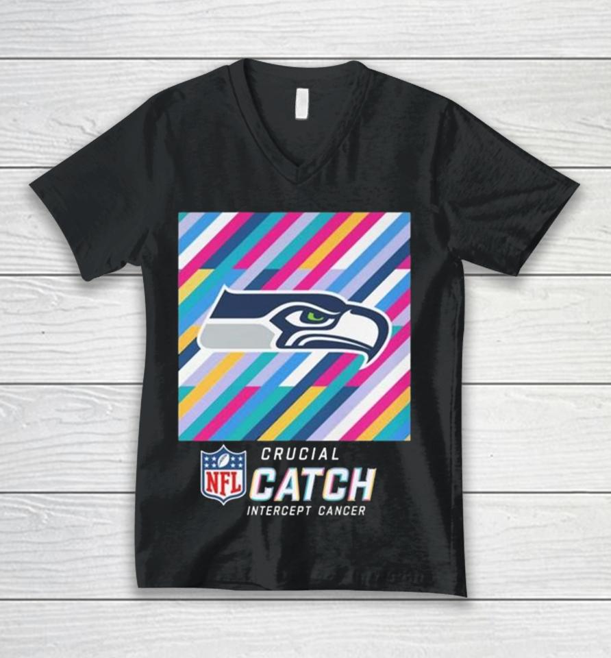 Seattle Seahawks Nfl Crucial Catch Intercept Cancer Unisex V-Neck T-Shirt