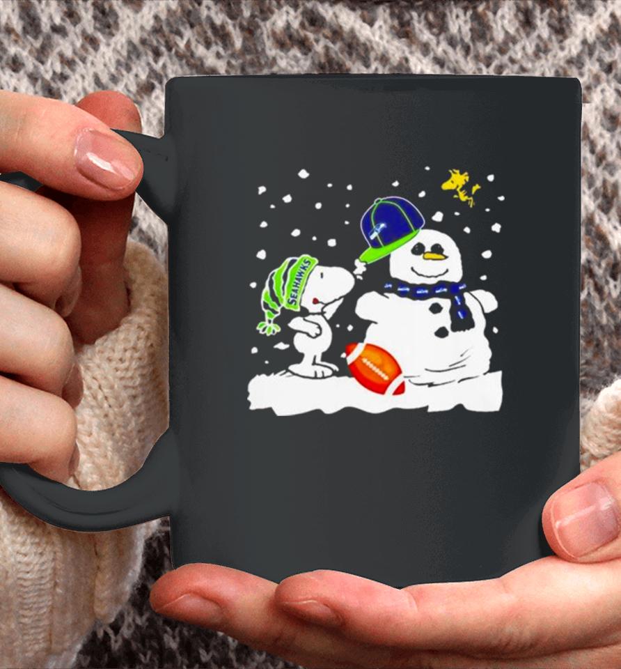 Seattle Seahawks Snoopy Wearing Hat For Snowman Christmas Coffee Mug