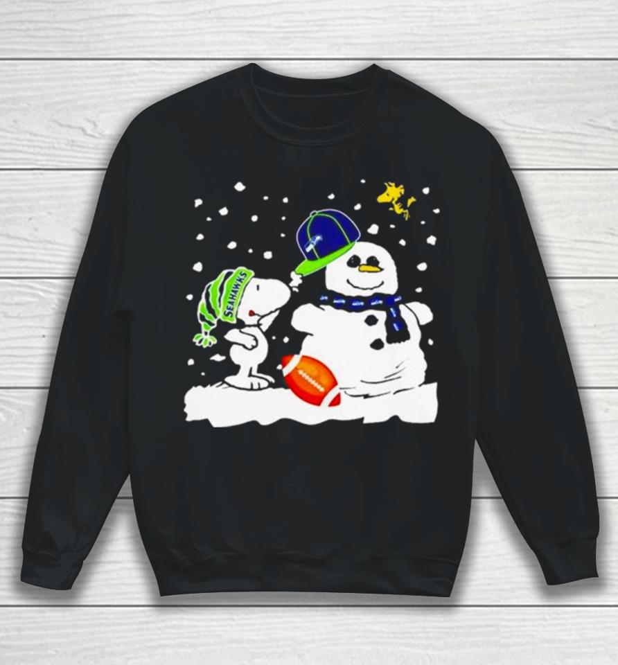 Seattle Seahawks Snoopy Wearing Hat For Snowman Christmas Sweatshirt