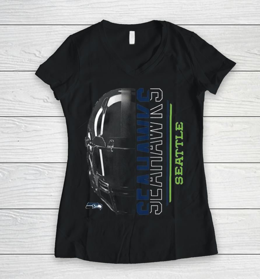 Seattle Seahawks Starter Half Helmet Logo 2024 Women V-Neck T-Shirt