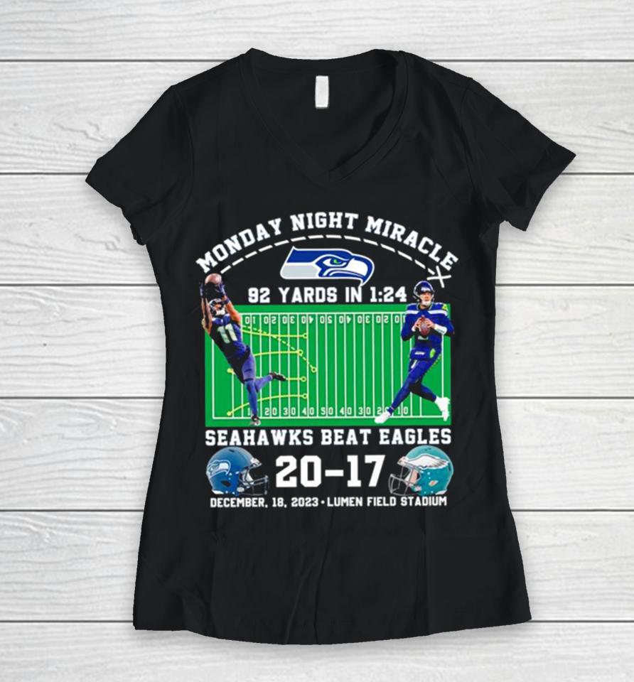 Seattle Seahawks Win 20 17 Philadelphia Eagles 2023 Nfl Monday Night Football Final Score Women V-Neck T-Shirt
