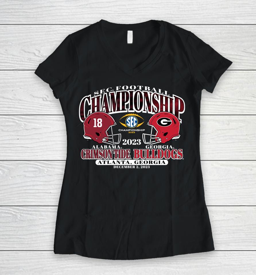 Sec Championship 2023 Alabama V Georgia Football Black Women V-Neck T-Shirt