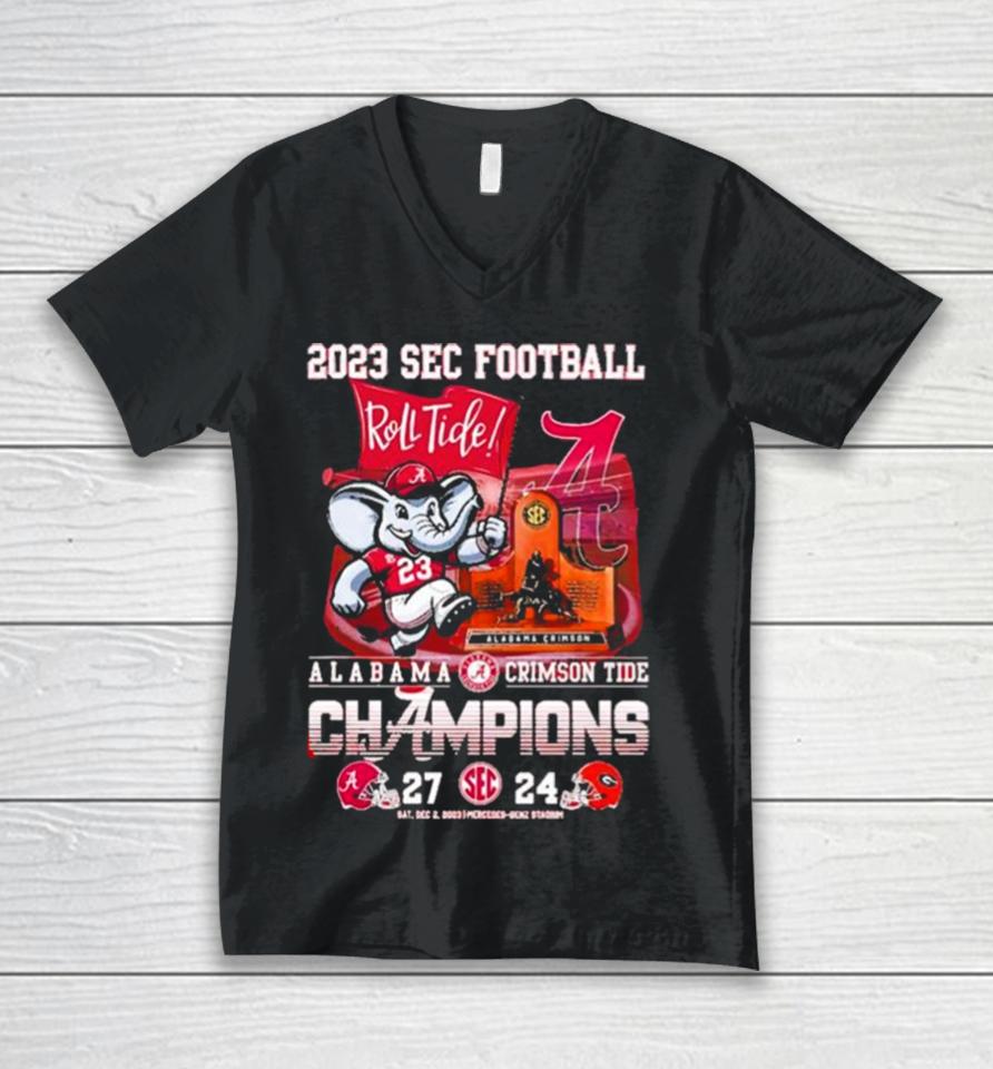 Sec Football 2023 Roll Tide Alabama Crimson Tide Champions 27 24 Georgia Bulldogs Unisex V-Neck T-Shirt