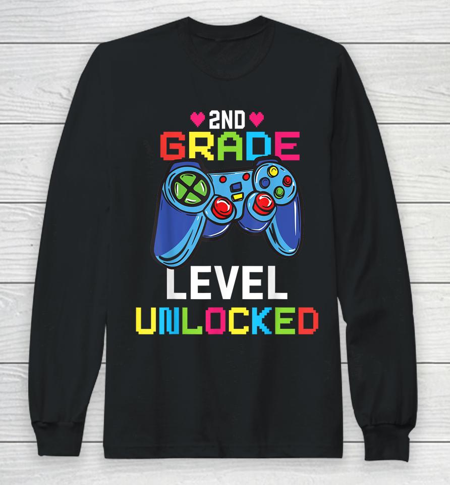 Second Grade Level Unlocked Gamer 1St Day Of School Boy Kids Long Sleeve T-Shirt