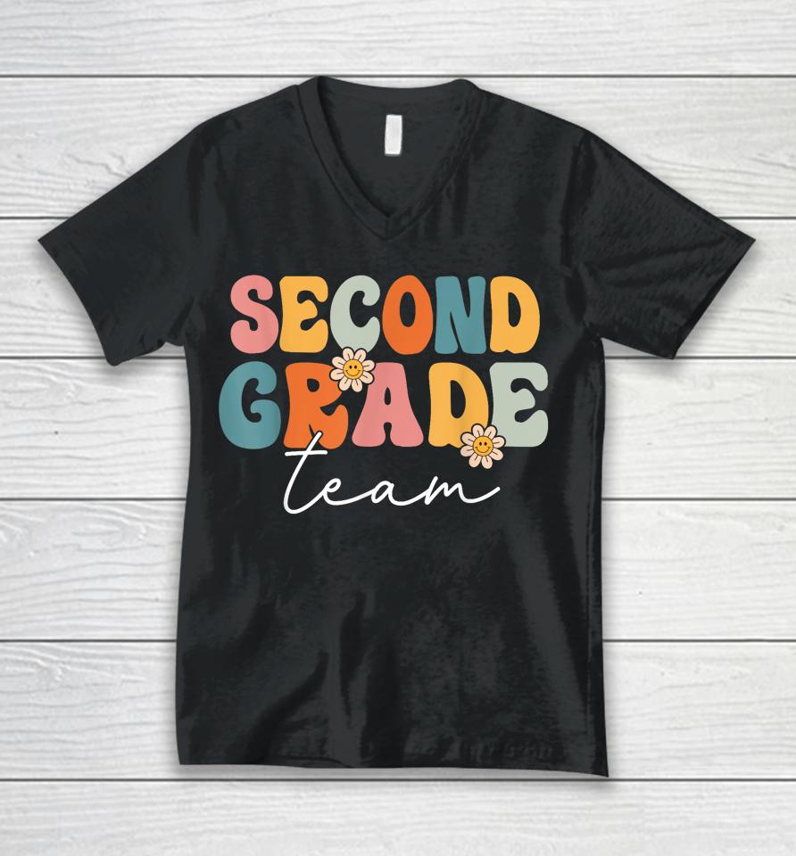 Second Grade Team Retro Groovy Back To School 2Nd Grade Unisex V-Neck T-Shirt